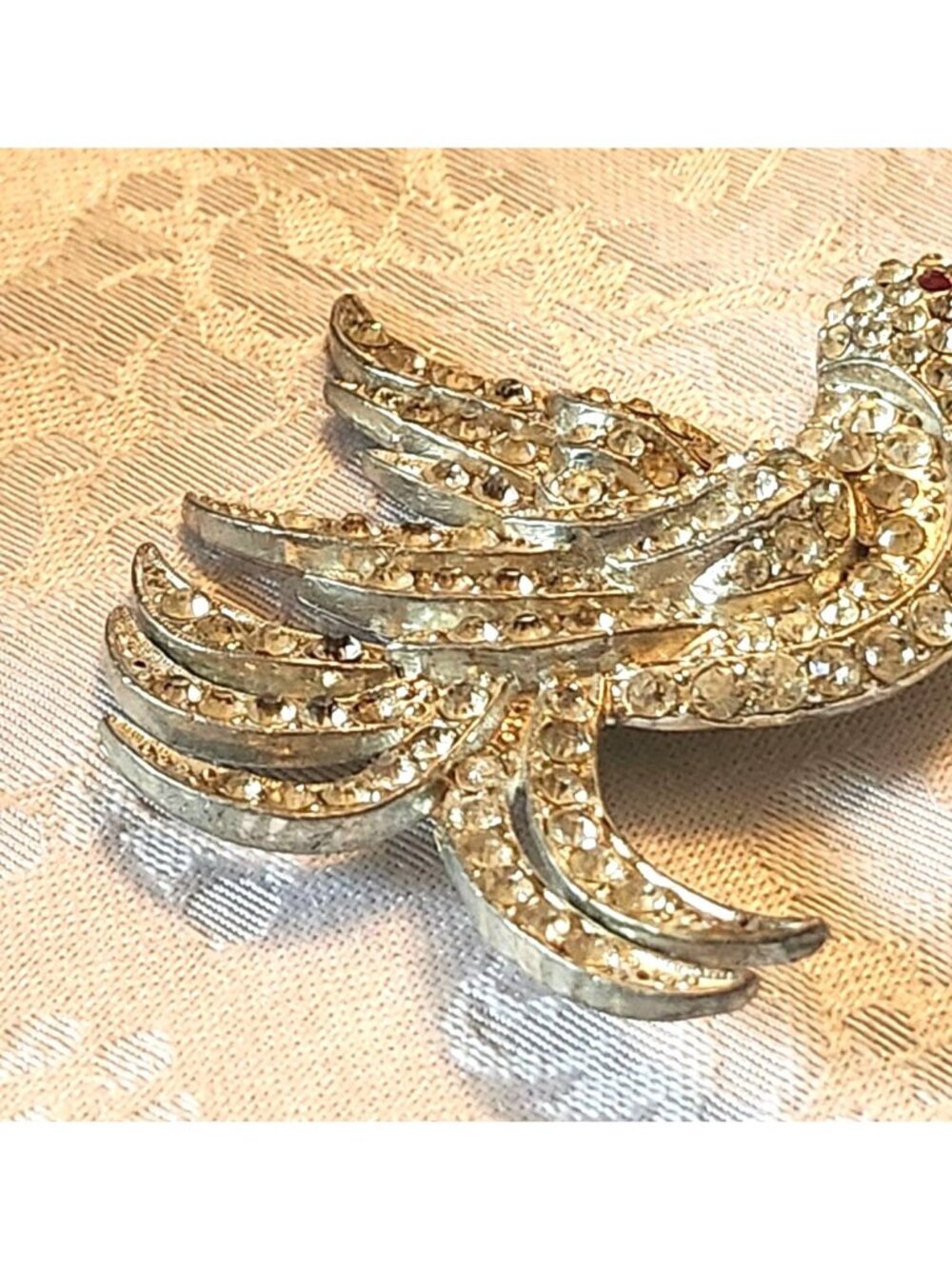 Vintage Large Art deco Style Pot Metal Rhinestone Bird Of Paradise Brooch - Picture 5 of 8